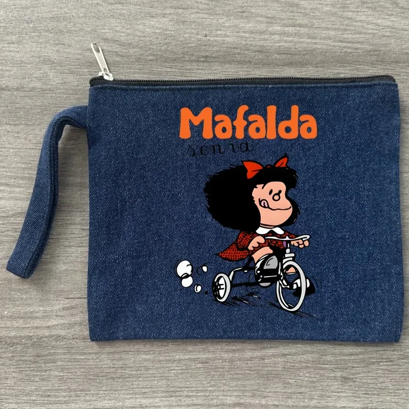 

mafalda Pattern Canvas Pouch Slogan Canvas Bag Funny Denim Cosmetic Zipped Pencil Case Snack Bag