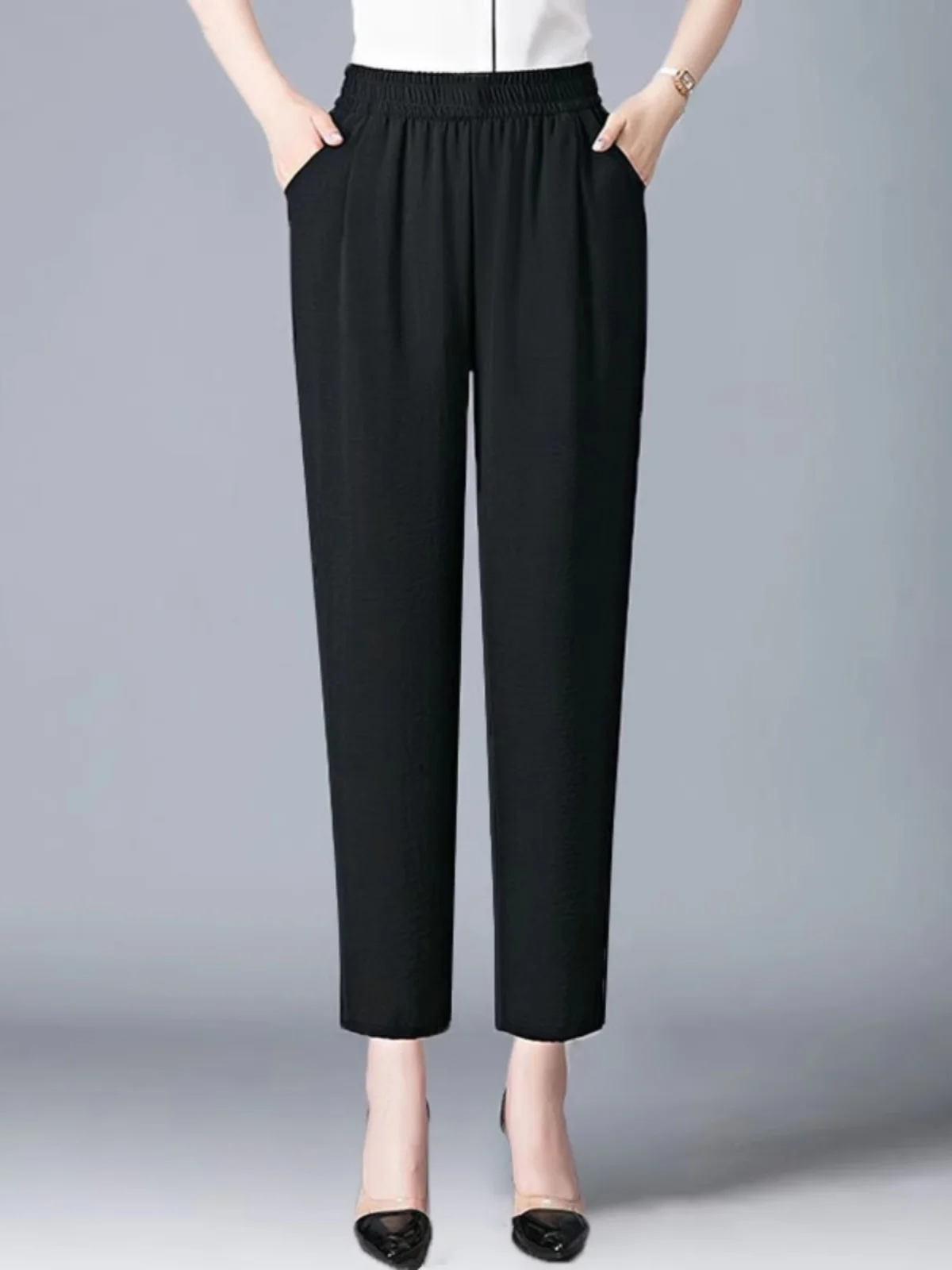 مريح الحرير الجليد هارلان السراويل النسائية اللون عالية الخصر تسع نقاط بناطيل كاجوال Sli ومتعددة الاستخدامات صيف جديد...