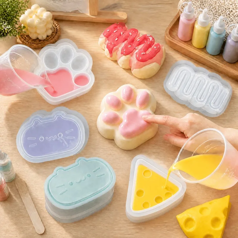 4PCS Silicone Resin Mold,Contains Cat Claws,Patterns Such as Kittens and Cheese,You Can Make Your Own Soft Cat Paws At Home