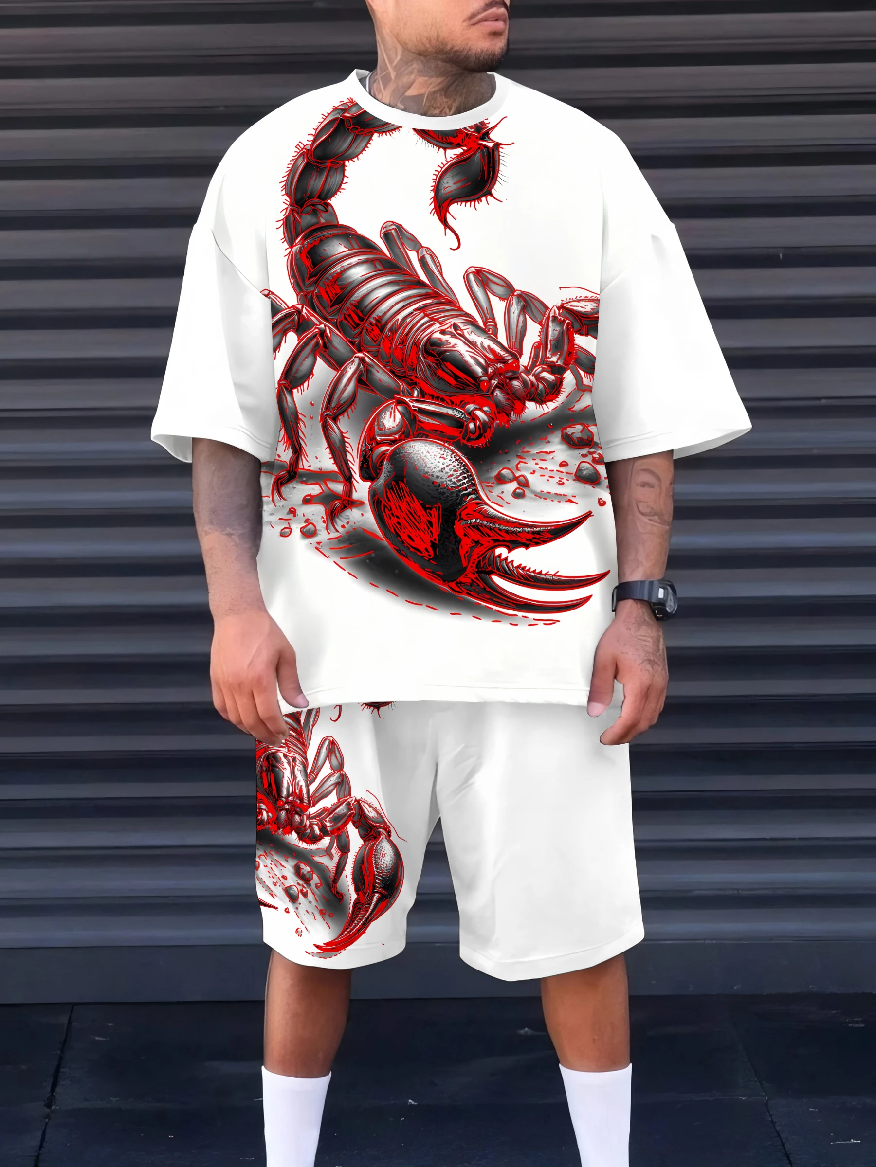 

Summer 2025 new 3D Scorpion pattern printed polyester fiber lightweight and comfortable men's set