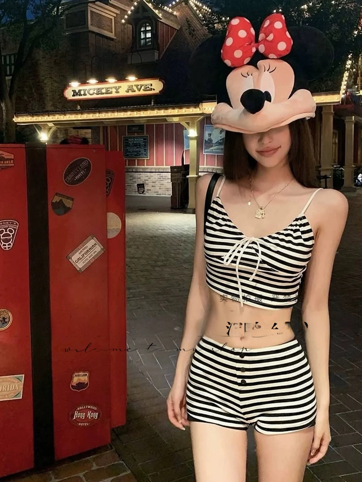 

Women's Bikini Swimsuit Pure Desire Sweet Stripes Conservative Cover up Separate Flat Angle Tee Piece Set Gathered Holiday ...