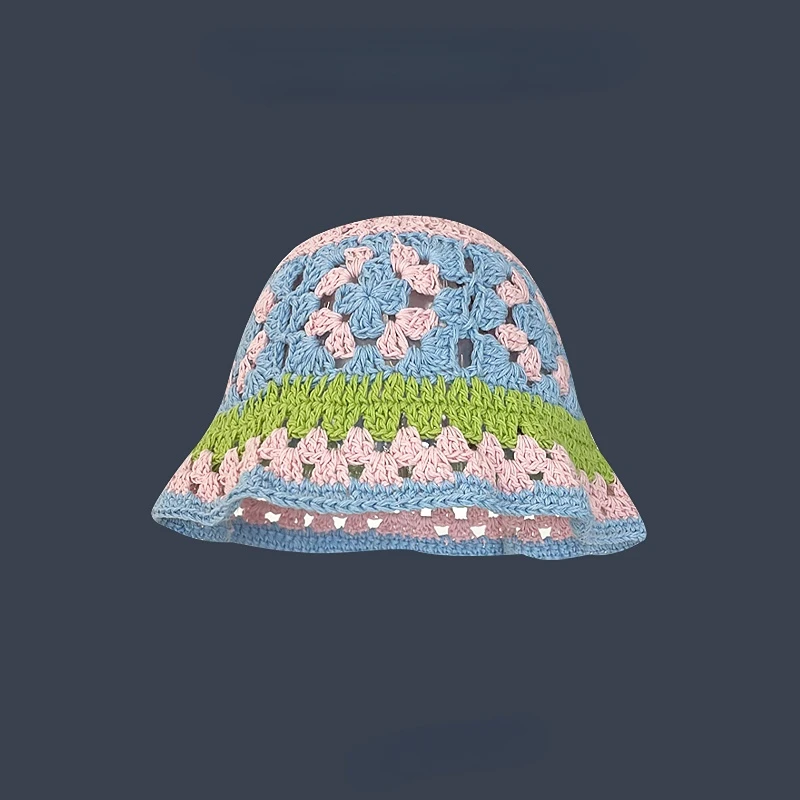 2024 Summer Flower  Crochet Hat Funny Novelty Beanies  Knit  Cap Bucket Hat Women Korean Style Panama Y2k Accessories