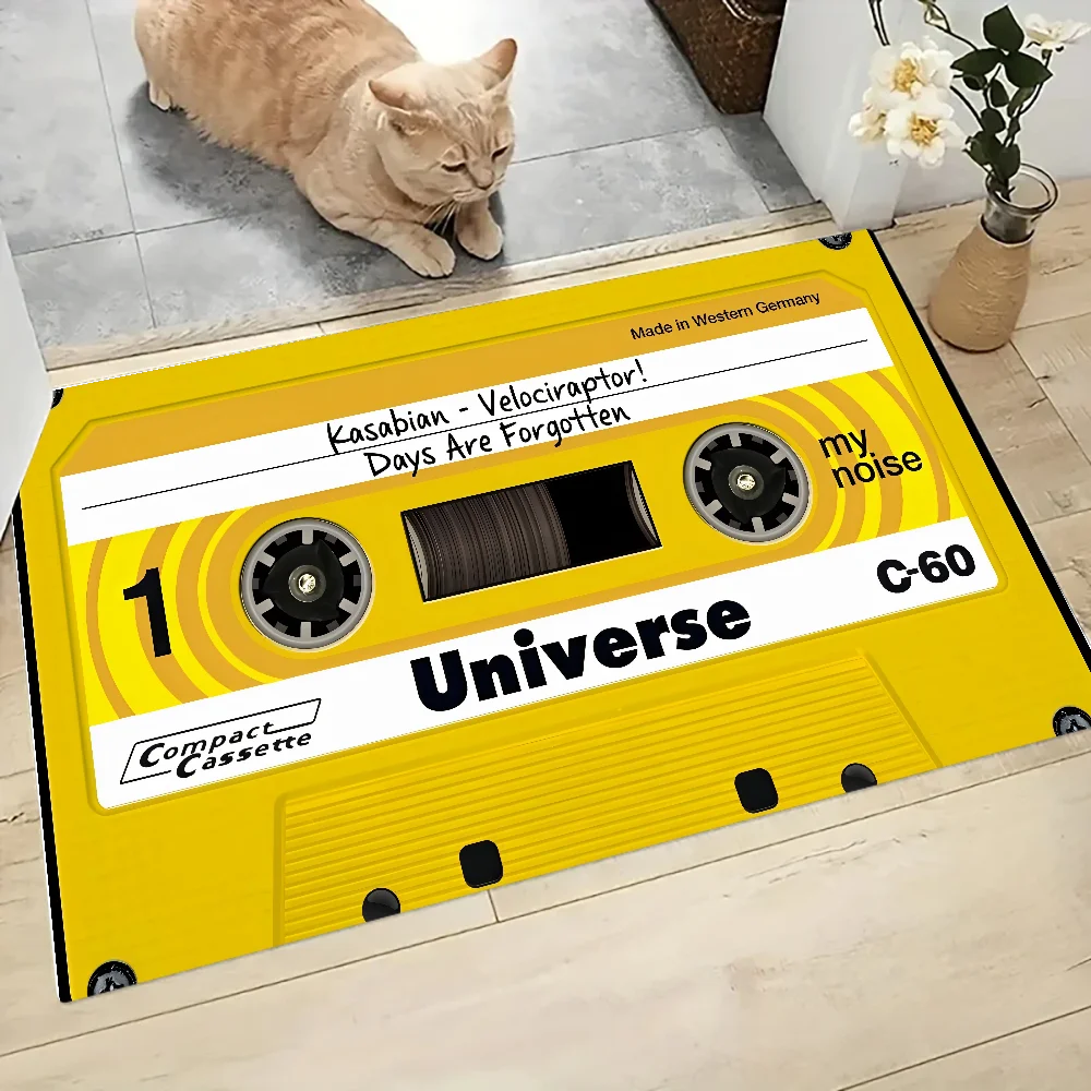 Vintage Cassette Music Tape Floor Mat Graphic Printed Flannel Doormats for Bathroom Kitchen Entrance Carpet Home Decor