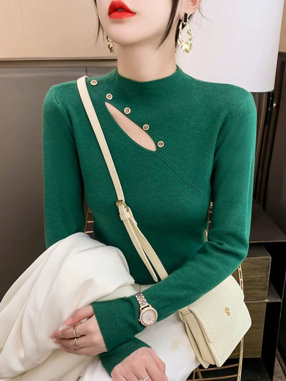 المرأة محبوك طبقة قاعدة أعلى الجوف خارج تصميم سليم صالح f عالية طوق الخريف الشتاء Faionable ملابس داخلية عادية Sle