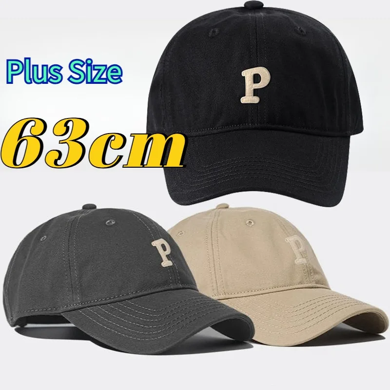 Fashion P Letter Baseball Caps Male Large Size 60cm 63cm Snapback Hats Female Ins Tide Soft Top Big Head Circumference Sun Hat