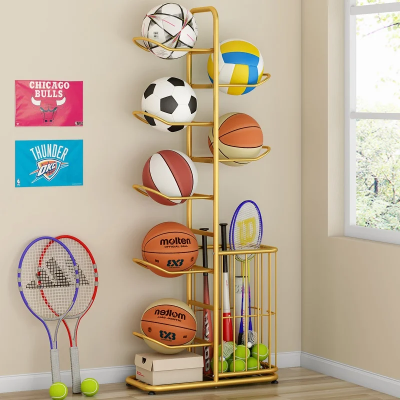 Basketball Storage Rack Household Children's Toy Ball Multi-Layer Floor Storage Basket Table Tennis Badminton Racket Storage Iro