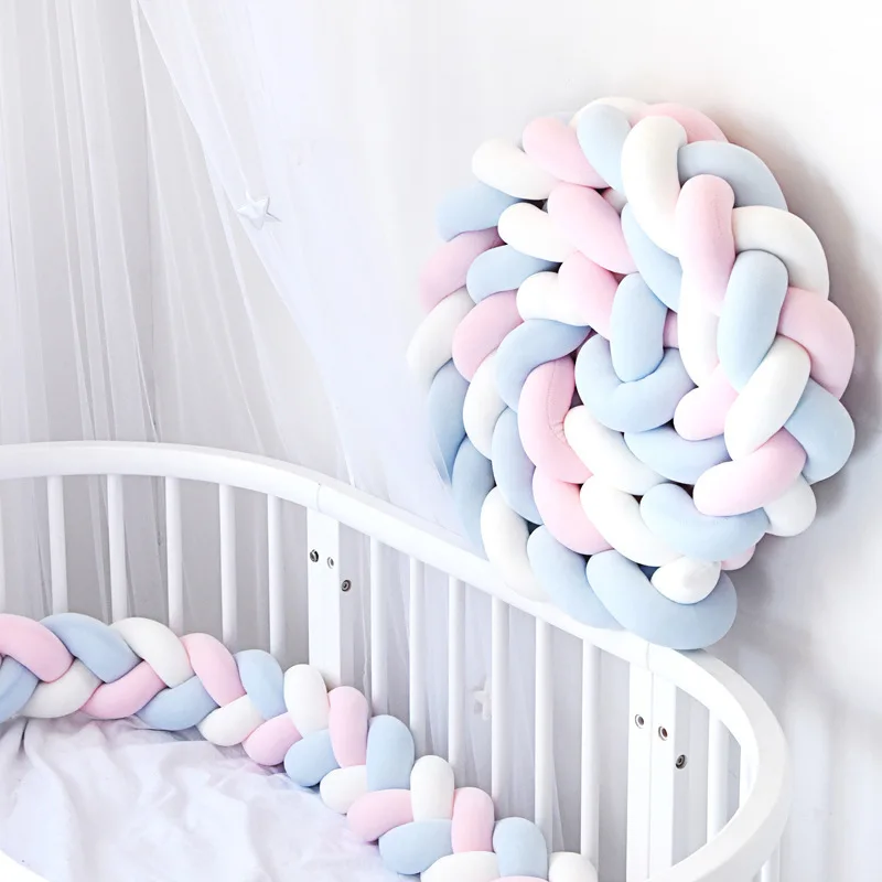 2M Handmade Baby Crib Bumper 3Strand Baby Protector Knot Cotton Pillow Crib Protector Baby Room Decor Decoration