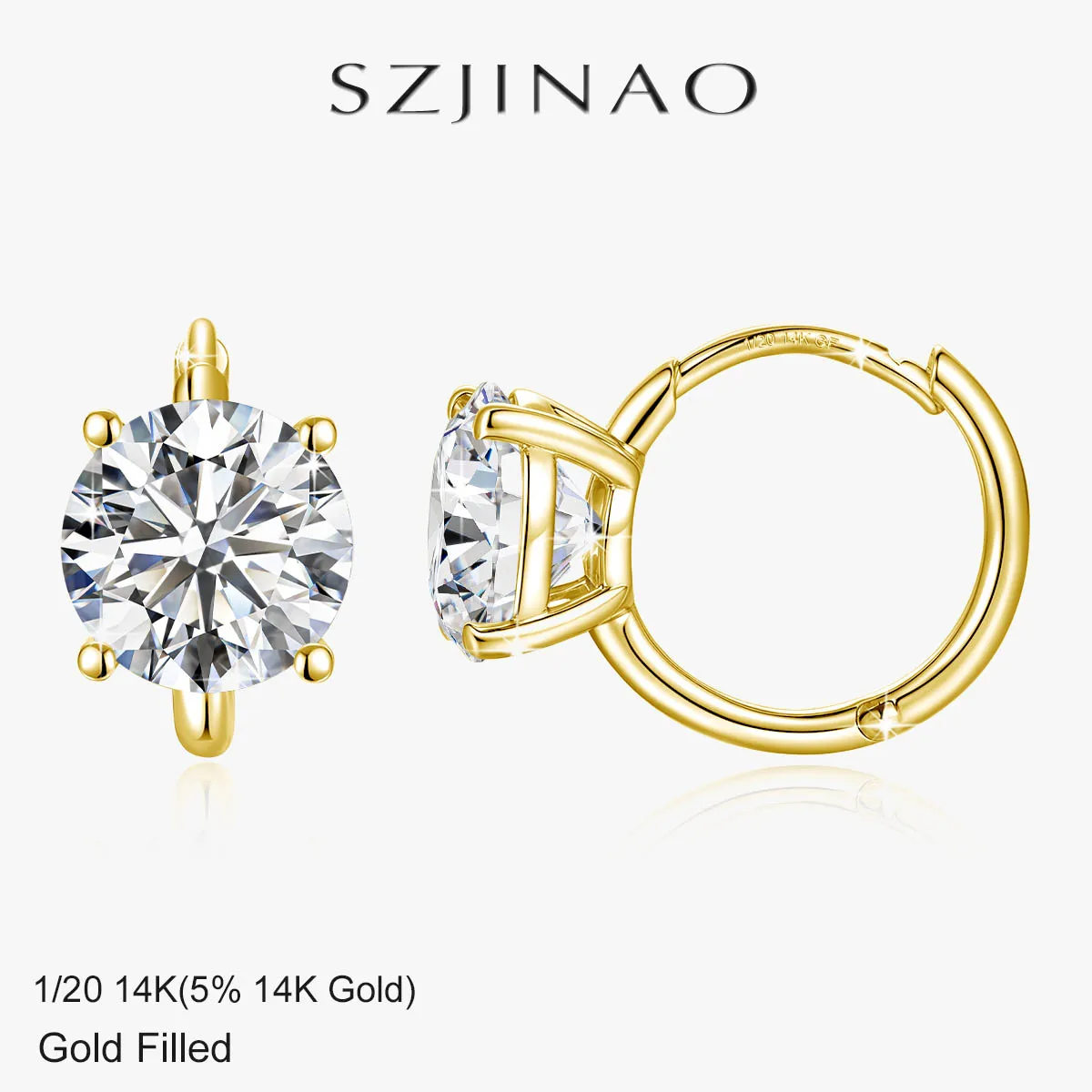 

Прочные серьги-обнимашки с муассанитом 14 карат, сверкающие круглые серьги-кольца D VVS1 14 К GF для женщин, модные украшения