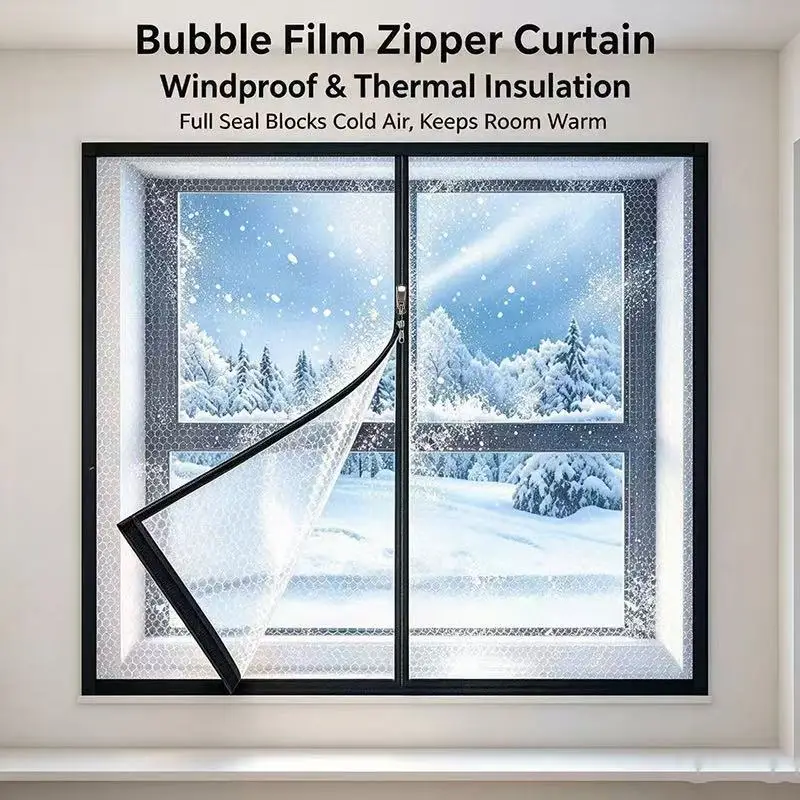 Winter Bubble Film Window Thermal Curtain, Self-adhesive No Drilling, Easy Install, Blocks Cold Wind for Bedroom & Living Room