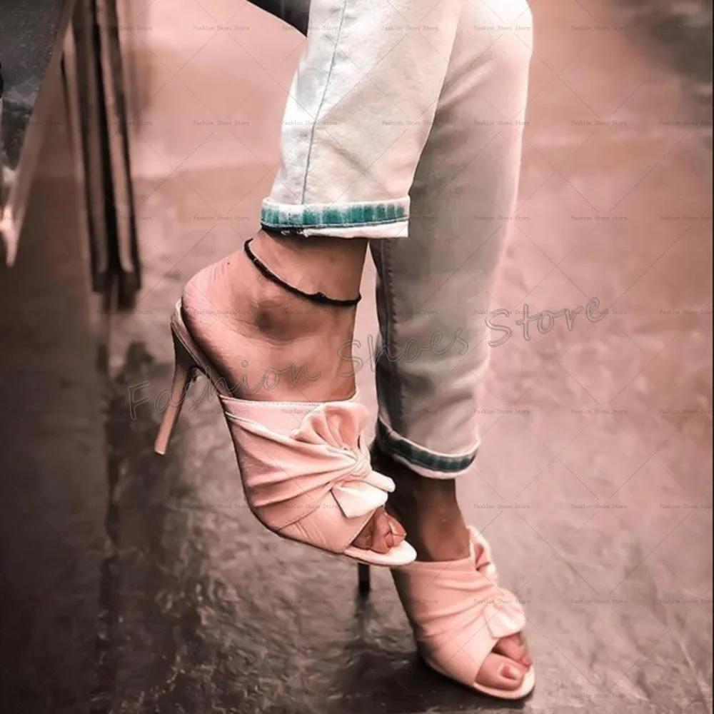 

Apricot Bow knot Decor Open Toe Slippers Fashion Women Shoes Stilettos High Heels Party Banquet Dating 2025 Zapatos Para Mujere