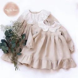 Baby Girl Princess Linen Cotton Dress Infant Toddler Child Elegant Long Sleeve Vestido Party Birthday Casual Baby Clothes 1-4Y