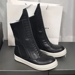 High Street Brand R0 Leather Double Zippered Knight Boots Increased Men Casual Boots Women's Boots