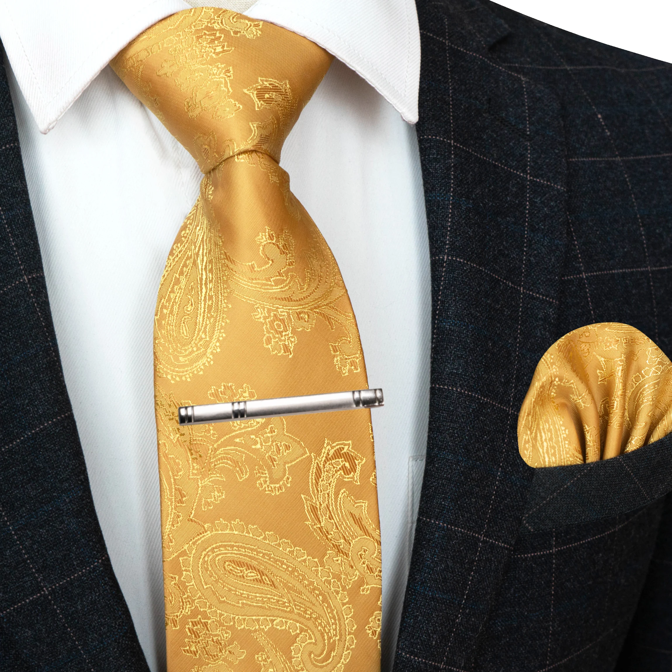 20 Farben Herren Formelle Lila und Rote Paisley Jacquard Krawatte Schal und Krawattenklammer Set Jacquard-Webart Geeignet für Hochzeiten Herren-Geschenk – Detail 8