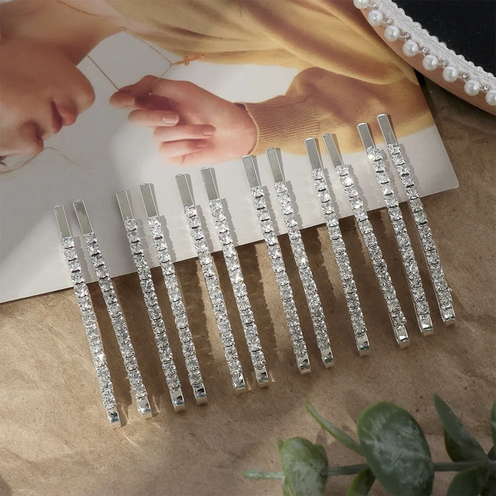 12Pcs Crystal Hairpins Rhinestone Clips Crystal Hair Pin Elegant Bridal Wedding Styling Bobby Bride