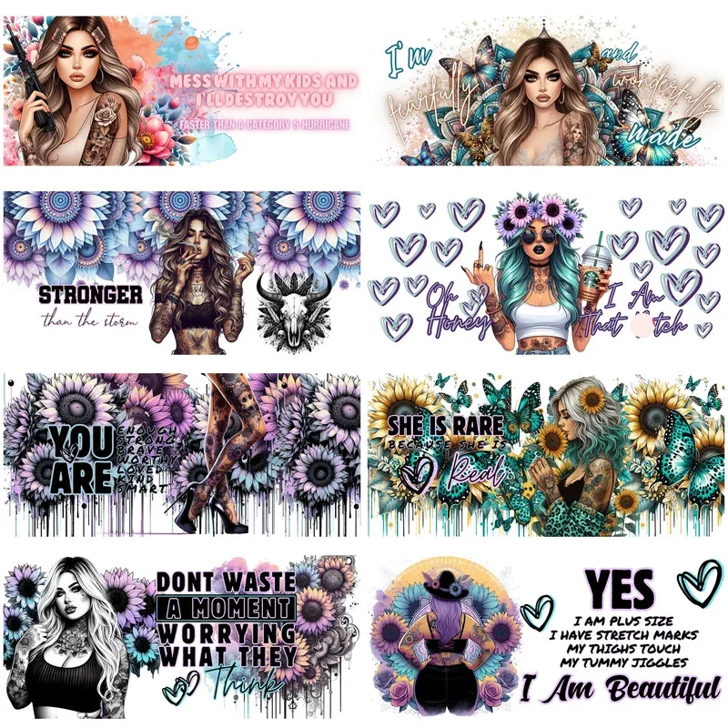 Tattooed Inspiring Series UV DTF Cup Mug Wraps Attitude Quotes Words Design 3D Sticker For 16oz Libbey Cup DIY 3D Sticker