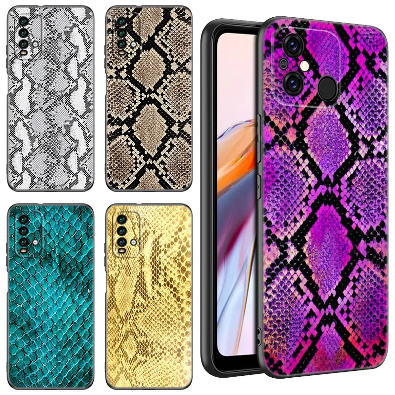 Sexy Python Snake Skin Black Phone Case For Xiaomi Redmi 11 Prime 11A 12C 13C A1 A2 12 4G 10 5G 8A 9A 10A 9C 10C 9i 12R Note 9T