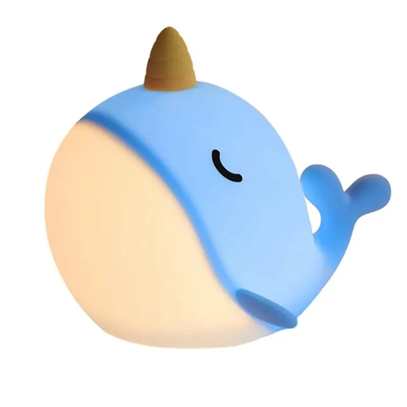 a96i-narwhal-クジラの形をしたナイトライト、柔らかいシリコン製の子供用ランプ、子供向けの安全で心地よいタッチコントロール、usb-c充電式