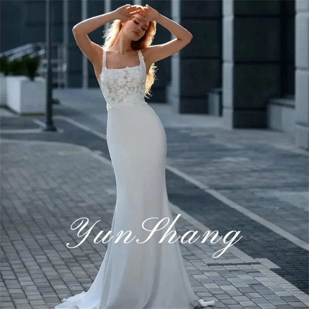 Yunshang Mermaid Wedding Dresses Elegant Square Collar Lace Backless Spaghetti Straps Bridal Gown Vestidos De Novia Customized