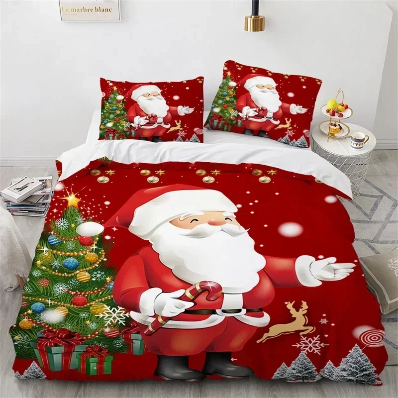 Christmas Duvet Cover Microfiber Santa Claus Comforter Cover Cartoon Bedding Set Twin King Quilt Cover With Pillowcases