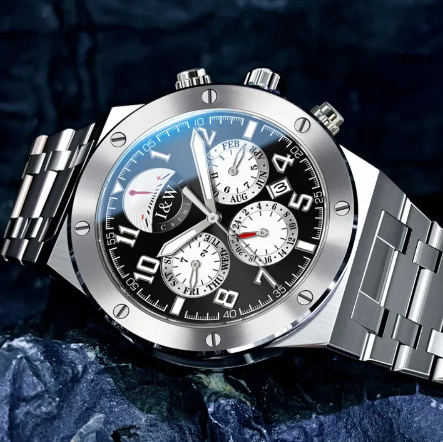 

Карнавальные мужские автоматические часы 41 мм, механические наручные часы, светящиеся, с несколькими циферблатами, сапфировым стеклом, месяц, неделя, дата, 24 часа