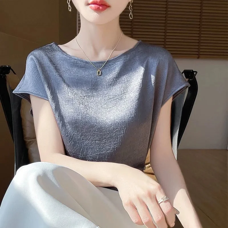 Mulberry Silk Shirt High-end Satin Short Sleeved Silk Shirt 2025 Summer New Item Solid Color Anti-aging Temperament Xiaoshan WLF