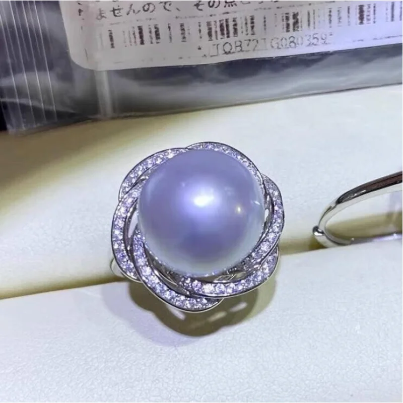 

NEW HUGE AAAAA 12-13mm South Sea White Stud Pearl Ring 925S ....