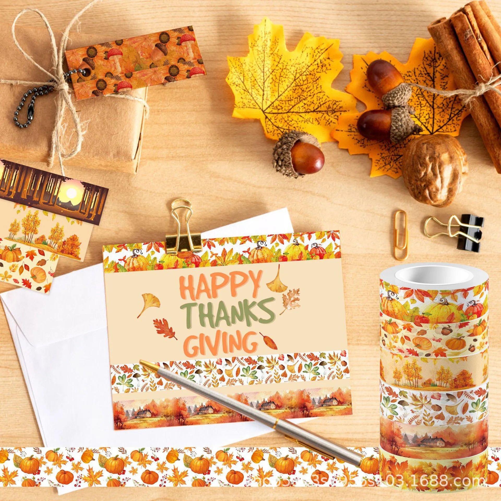 Thanksgiving Maple Leaf Pumpkin Autumn Transparent Roll Sticker and Paper Tape DIY Handbook Material Packing  Washi Tape Set
