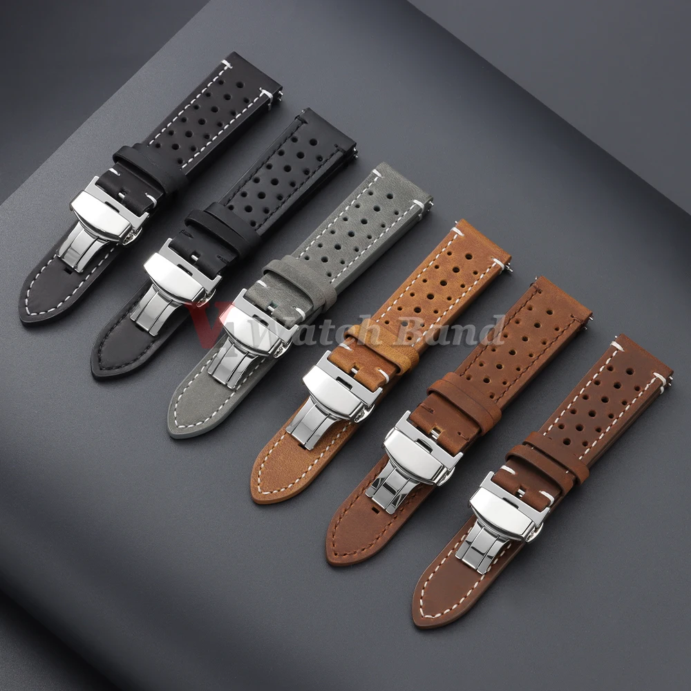 Breathable Porous Wrist Bracelets Quick Release Vintage Watch Strap for Seiko for Rolex Watchband 18mm 19mm 20mm 21mm 22mm 24mm