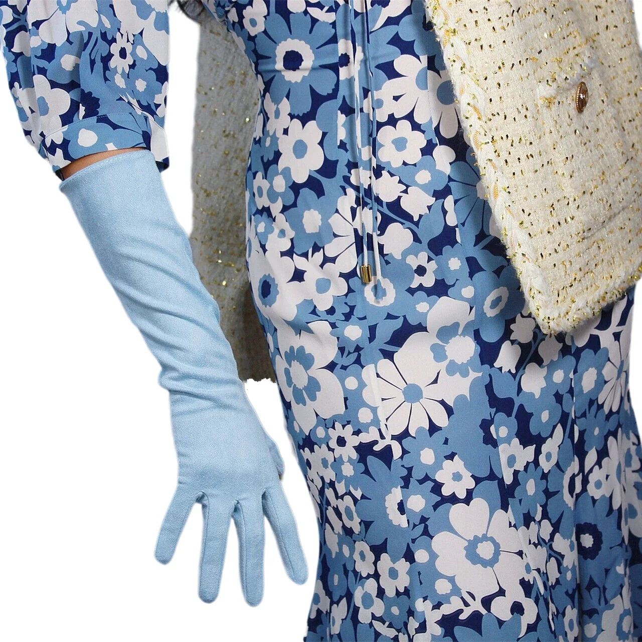 

DooWay Suede Light BLUE Gloves POWDER Blue Faux Leather 40cm Elbow Long Evening Dressing Halloween Party Costume Cosplay Glove