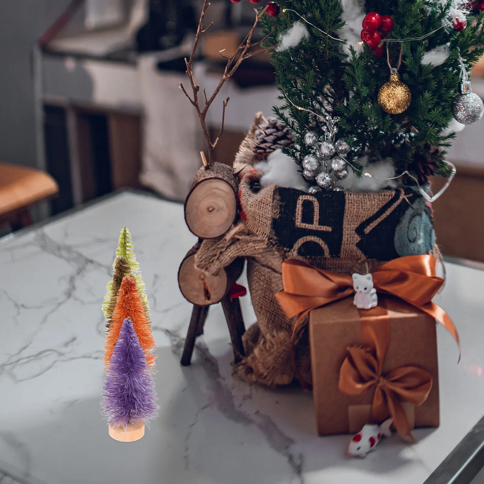 

Mini Christmas Tree Decor Set 24Pc Tabletop Xmas Tree Artificial Small Tree Festive Home Decoration Holiday Scene Ornament Kit