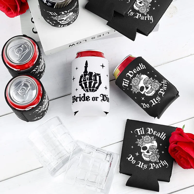 Bride or Die Can cooler Gothic fall Halloween Bachelorette hen Party wedding Engagement Bridal Shower Decoration bridesmaid gift