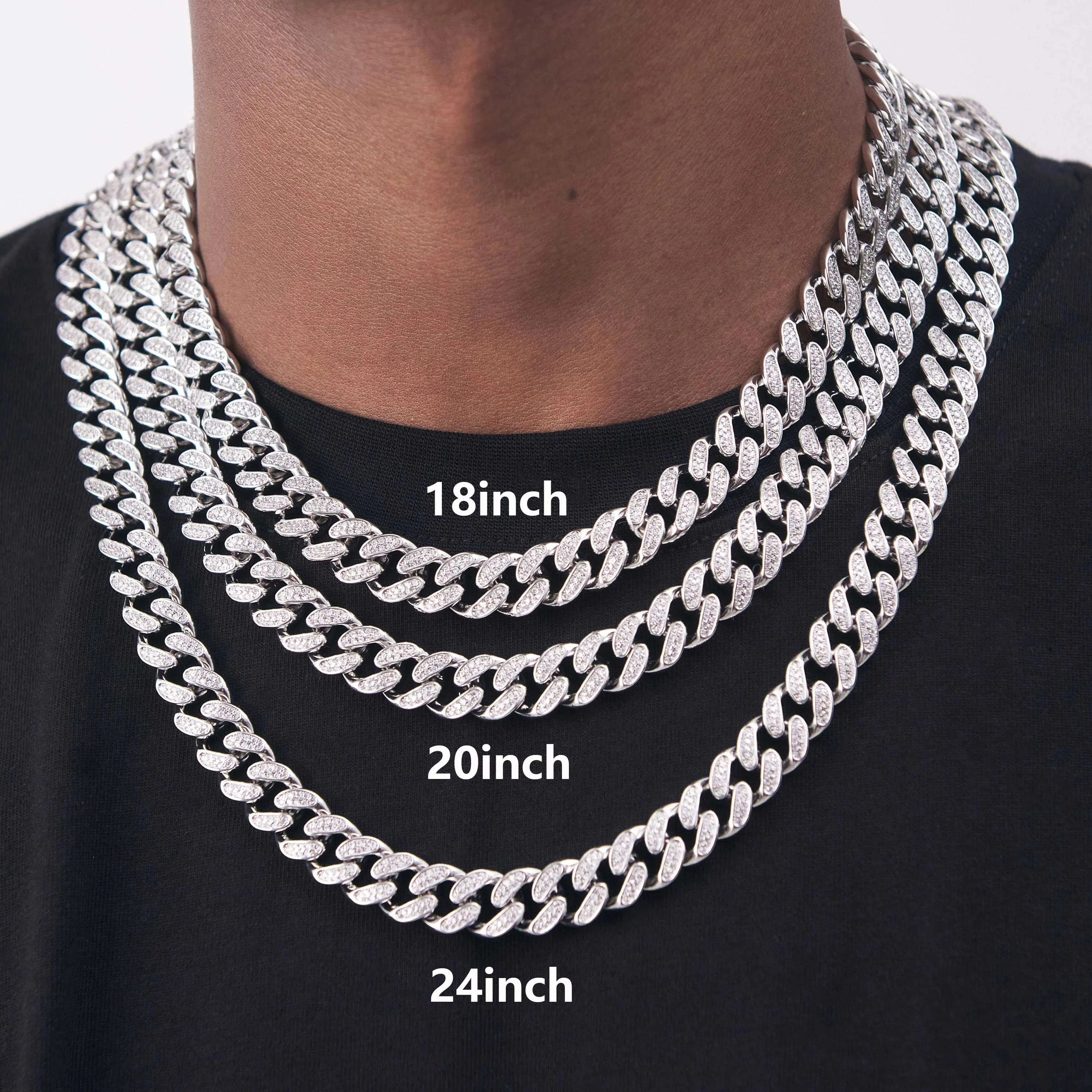 12mm Stainless Steel Iced Out Bling Rhinestone cz Cuban Link Coarse No Fade Necklace for Men Women Hip Hop Jewelry wholesale