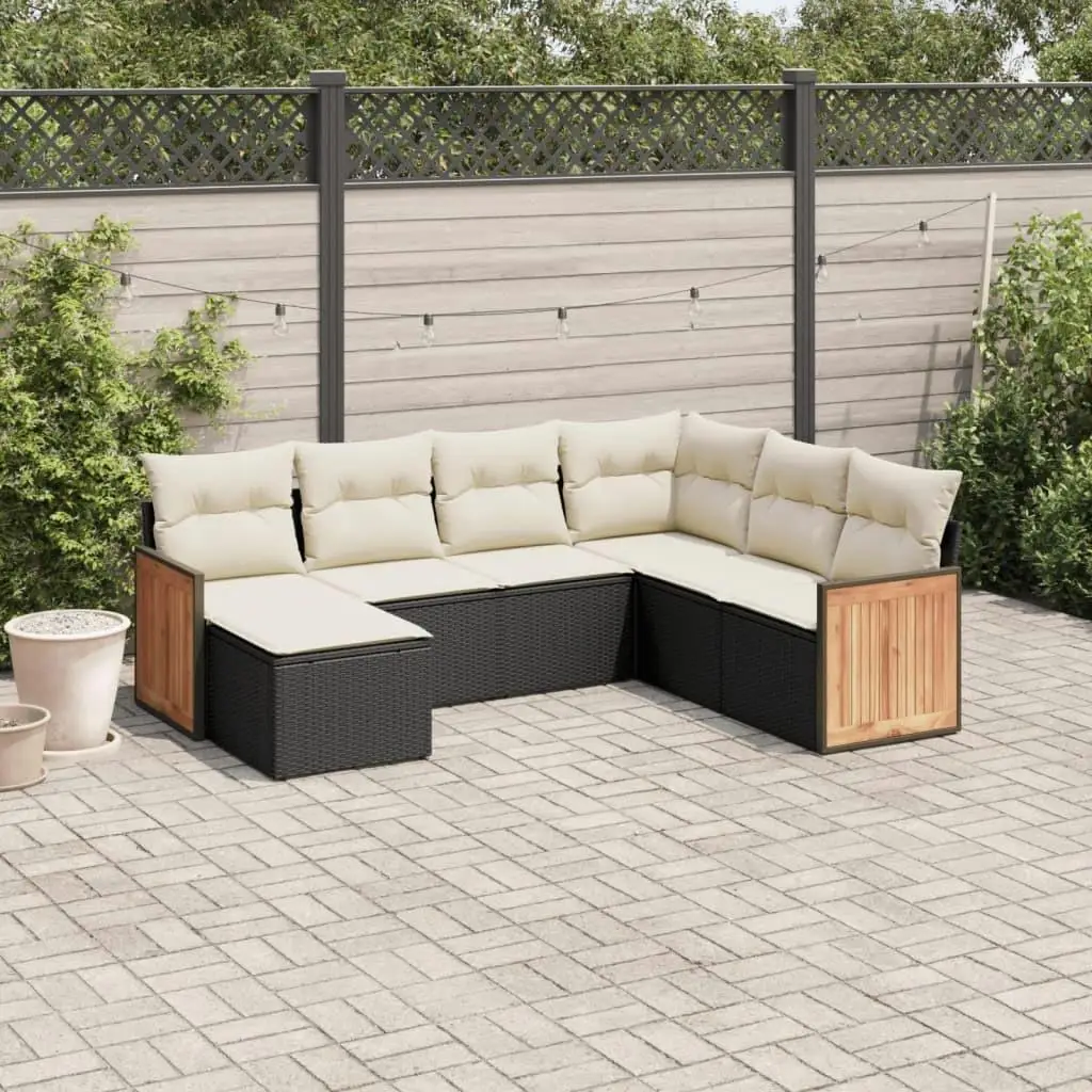 

Large Modular Garden Sofa Set Black and Cream White PE Rattan Outdoor Furniture