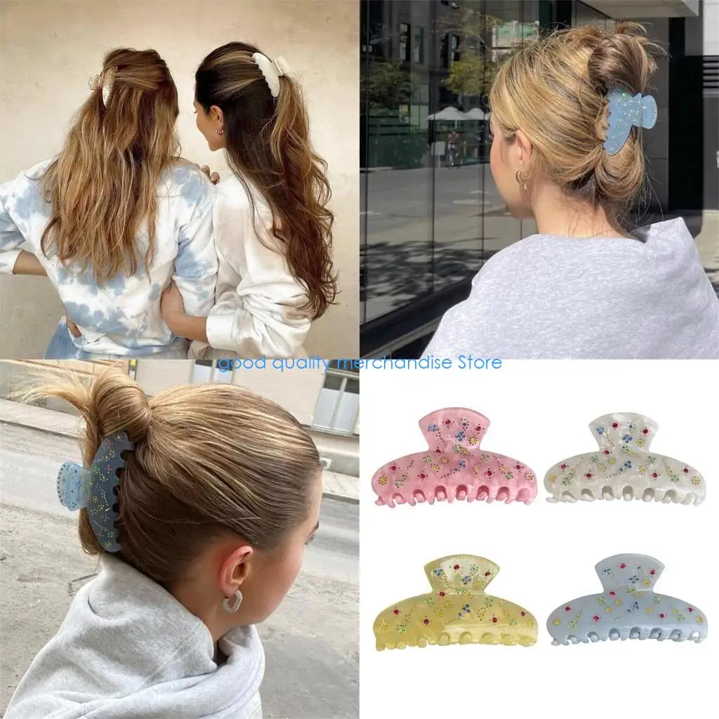 

Y5JD Big Hair Claw Hair Shark Clip Rhinestones Flower Jaw Clip Ponytail Hair Clamps