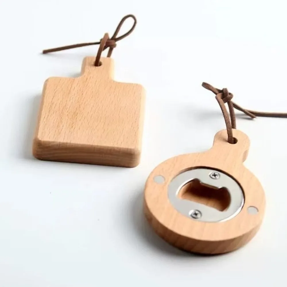 Universal Magnetic Beer Opener Square Round Wooden Bottle Openers Bamboo Beer Cap Catche for Home Kitchen Bar