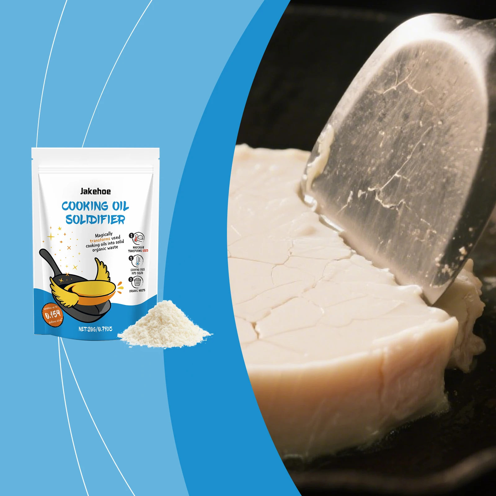 Waste Cooking Oil Solidifier - Easy Cooking Oil Disposal Kitchen Multiple Greases Cleaning Solidifier, Natural Plant Based Oil Solidifier Powder for Frying Grease Solidification, Eco-Friendly Hardener Flakes for Fast Easy Pot Pan Clean Up Kitchen Supplies