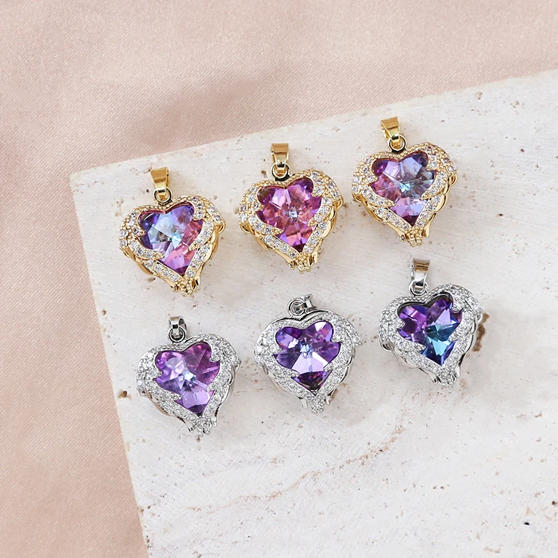 4 szt. Miedziana pozłacane miłość kolor cyrkonu wisiorek ręcznie robiona biżuteria DIY bransoletka naszyjnik kolczyki wisiorek materiał Charms