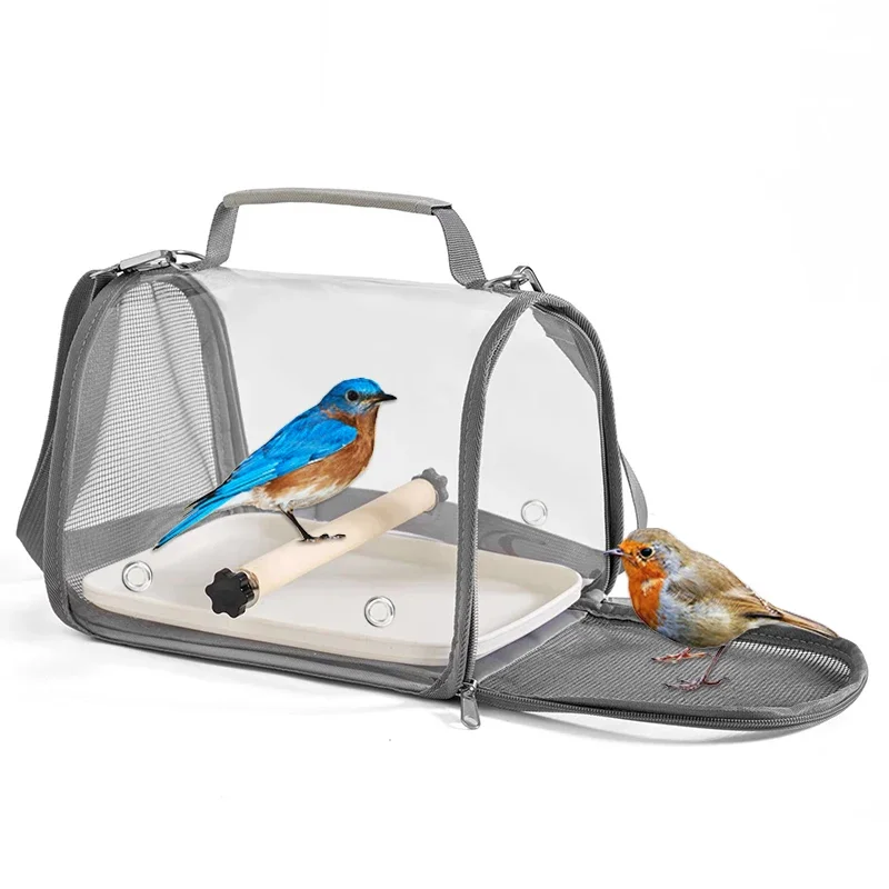 

Foldable Transparent Crossbody Bird Carrier for Outdoor Use - Portable Travel Bag & Cage for Parrots, Budgies, Cockatiels