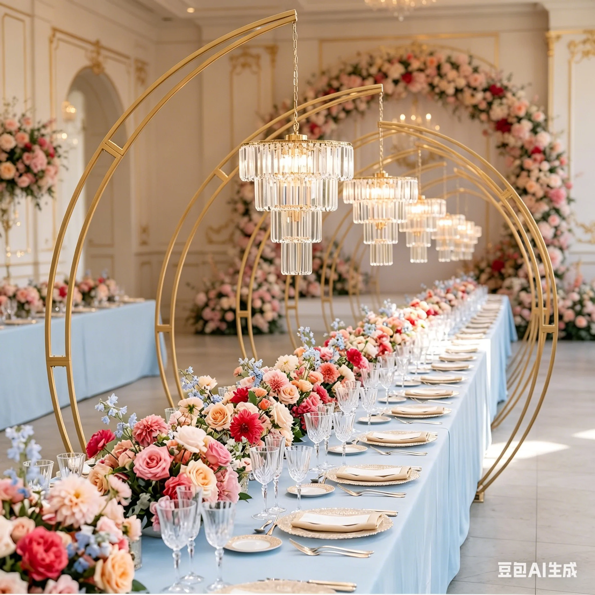 

7.9ft Wedding Party Store Store Chandelier Elegant Curved Iron Backdrop Decor for Outdoor Party