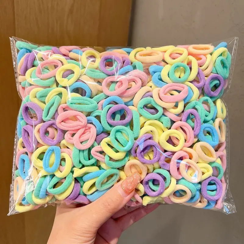100/300/500PC Basic Elastic Hair Bands For Girls Colorful Nylon Ponytail Hold Scrunchie Rubber Band Kid Fashion Hair Accessories