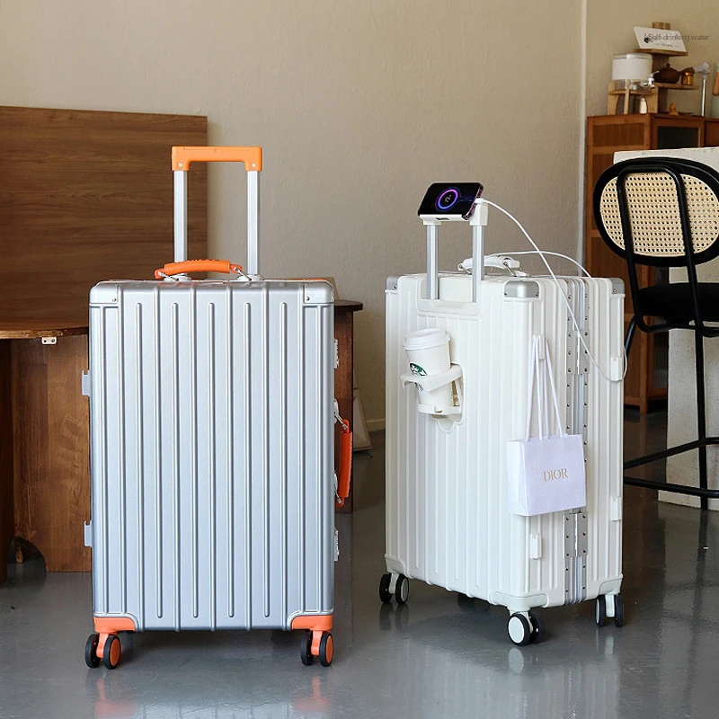 

Retro Leather Handle Aluminum Frame Travel Suitcase Multi-Functional with Quiet Swivel Wheels Color Clash Women's bag Luggage