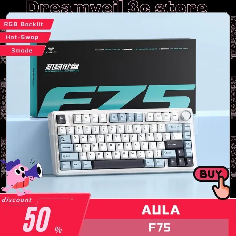 

AULA F75 Mechanical Gamer Keyboard 3 Mode 2.4G/USB/Bluetooth Hot Swap RGB Backlit Wireless Keyboard 80 Key Gaming Keyboard Gifts