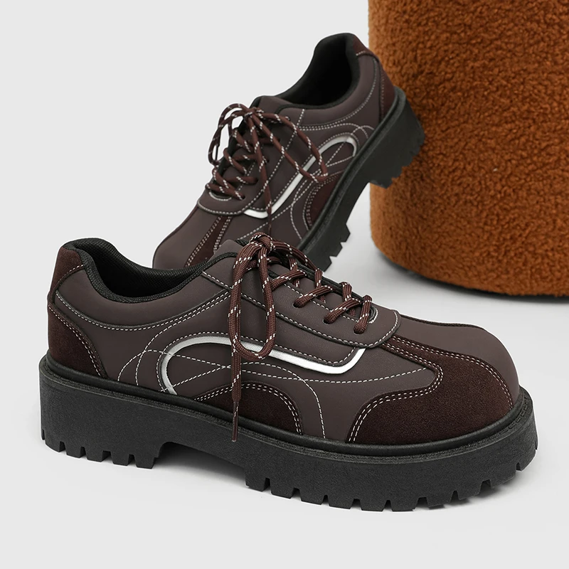 

Мужские кожаные туфли дерби на толстой подошве, на шнуровке, с широким носком, повседневные лоферы # Британский деловой стиль: роскошный черный костюм для вождения