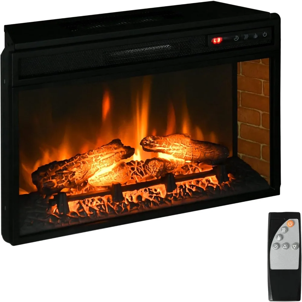 

27" Electric Fireplace Insert, Retro Recessed Fireplace Heater with Realistic Log Flame, Remote Control, and Adjustable