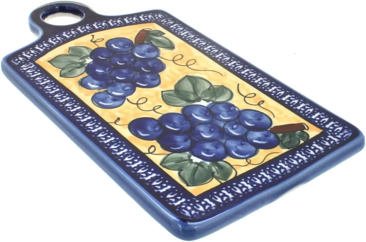 

Blue Rose Polish Pottery Grapes Cutting Board with Cobalt Trim