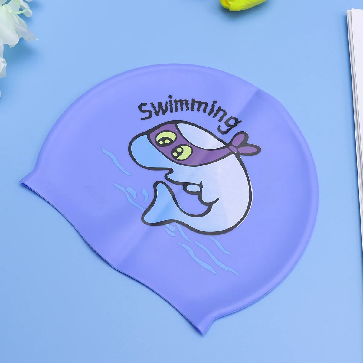 

Swimming Cap Silicone Waterproof Cartoon Design Blue Fish Soft Ear Protection Swim Hat Cap Swimming Hat