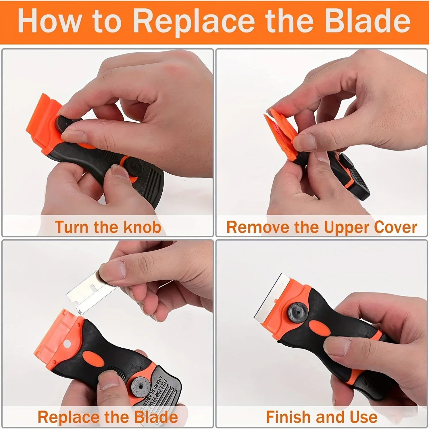 Plastic & Metal Razor Blade Scraper, Window Glass Cleaner, Vinyl Film & Adhesive Remover Tool for Car & Home
