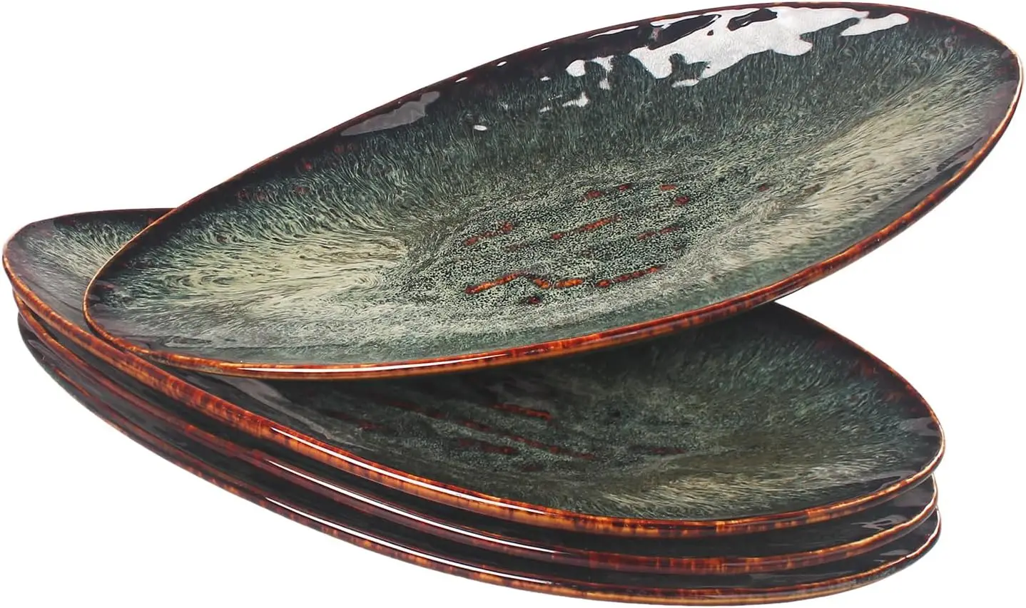 

4-Piece Ceramic Dinner Plates Set for Bread, Pasta, Salad, Sushi - Microwave, Oven & Dishwasher Safe