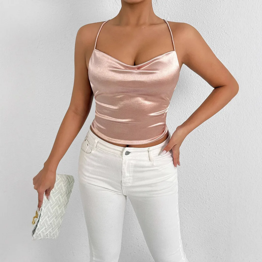 Summer hot-selling new Internet celebrity V-neck suspender women's sexy fashion lace-up halter top