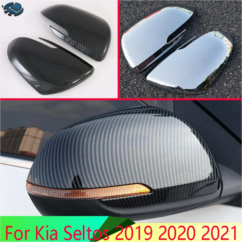 

For Kia Seltos 2019 2020 2021 ABS Chrome Door Side Mirror Cover Trim Rear View Cap Overlay Molding Garnish